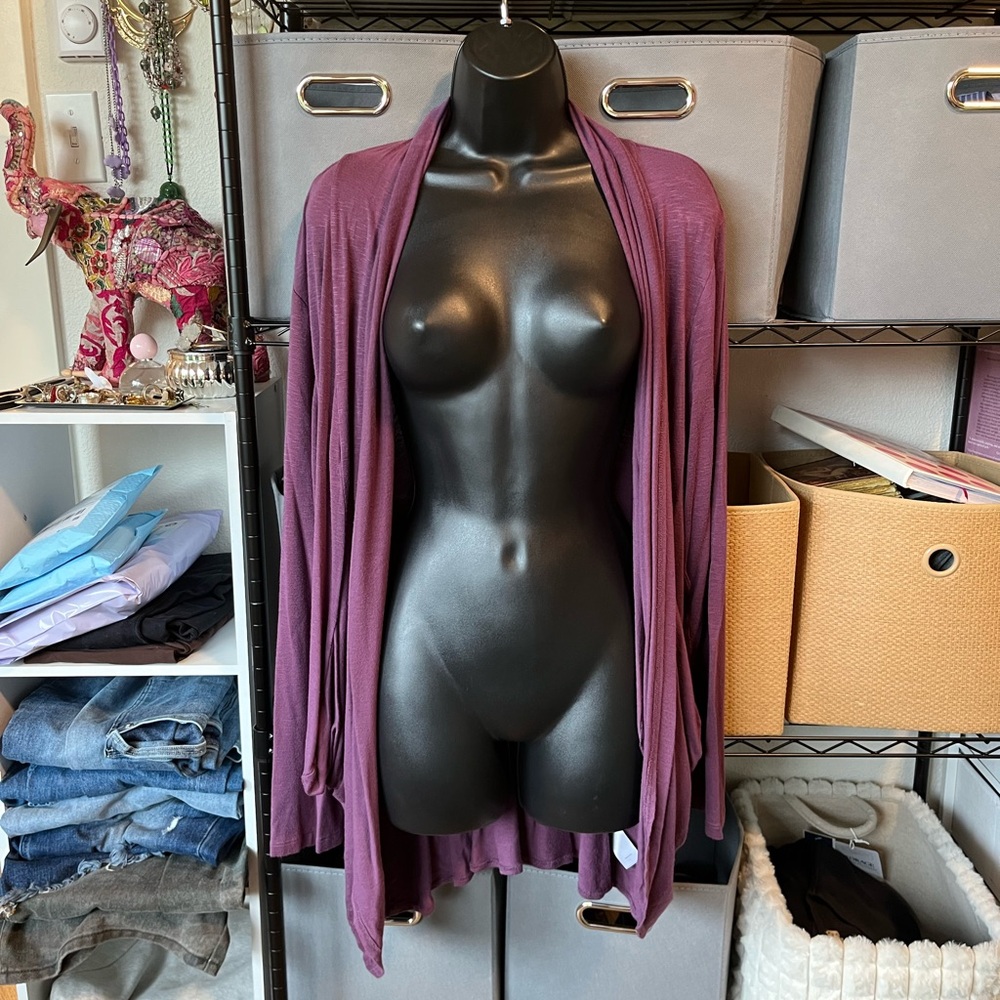 LOGO by Lori Goldstein Plum Wrap Cardigan